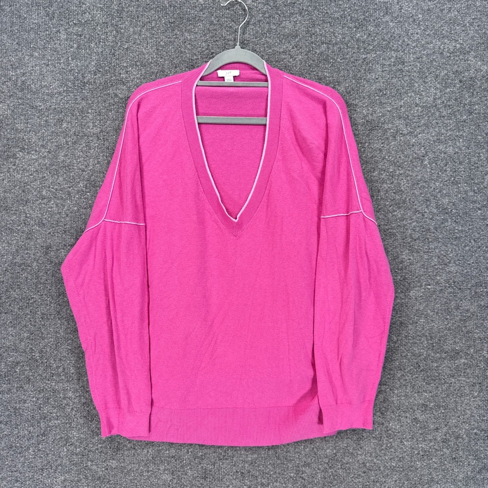 J.Jill Sweater Womens 2X Pink Contrast Oversized Pullover Knit Vneck Plus Size